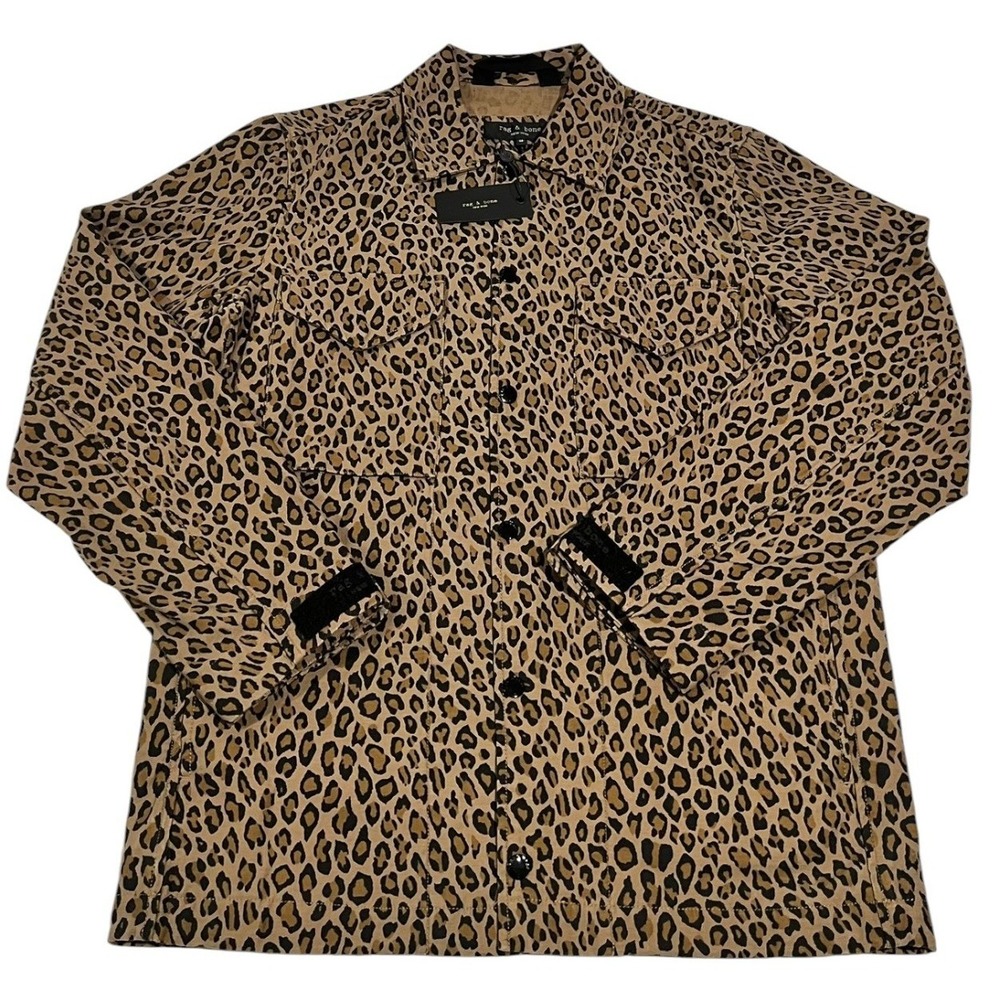 NWT Rag & Bone Leopard Flight Coach Jacket Tan Black Men's XS